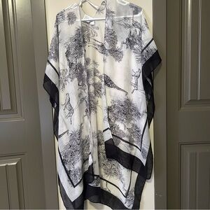 Time and Tru Black and White Safari Themed Sheer Shawl. O/S Beach Cover Up